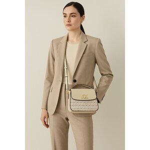 Anne Klein 7" X  8" X  3.5" Crossbody Bag With AK Logo Adjustable Strap Beige/Br